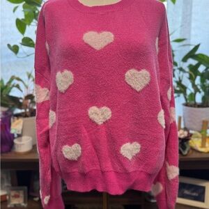 Main Strip Fuchsia Heart Pattern Sweater